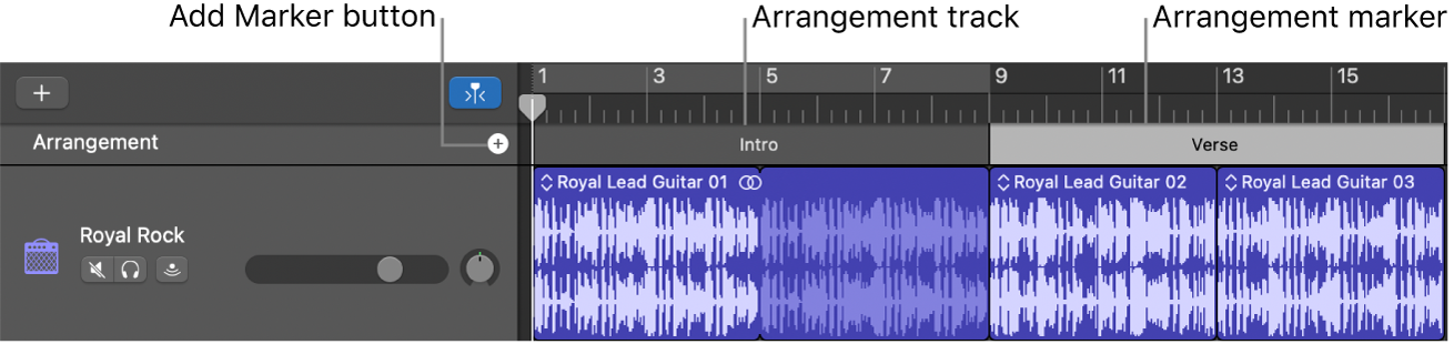 Arrangement track showing Add Marker button and Arrangement region.