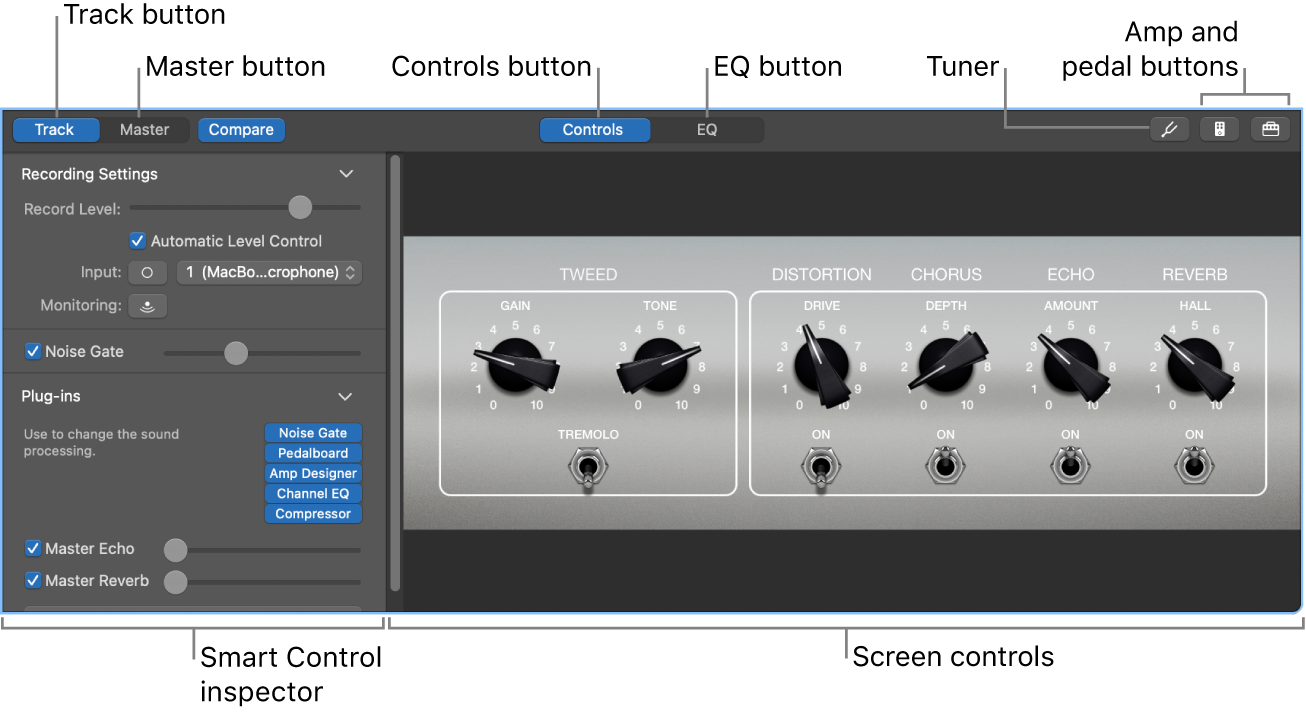 Smart Controls pane showing screen controls and inspector.