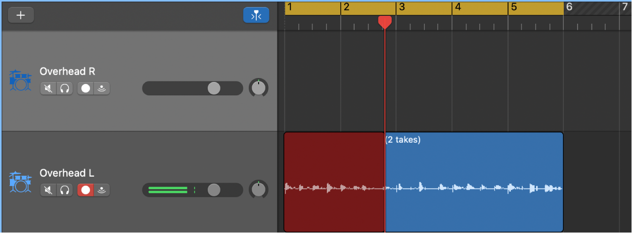 Showing a take folder recording in the Tracks area.