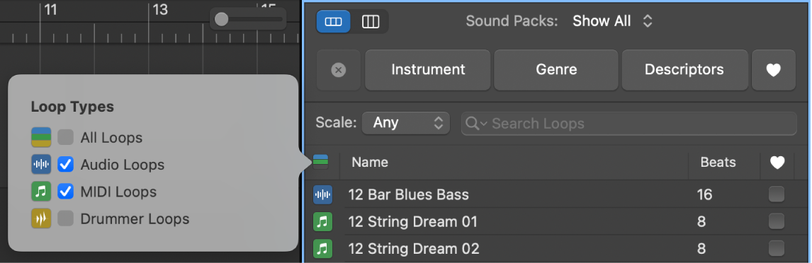 Using the Loop Types button to filter loop types.