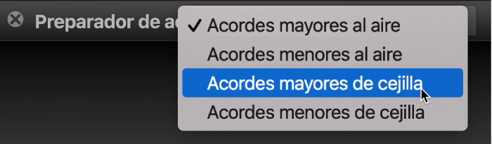 Menú desplegable Preparador de acordes.