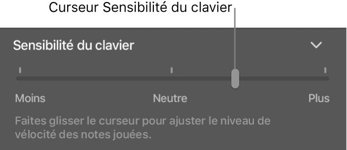 Curseur Sensibilité du clavier dans l’inspecteur Smart Controls.