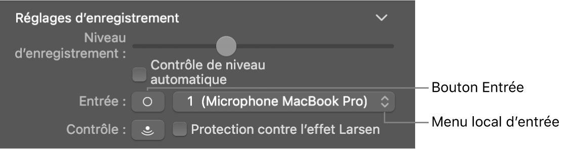 Bouton d’entrée et menu local dans l’inspecteur Smart Controls.