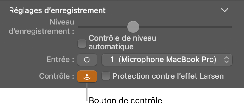 Bouton Contrôle dans l’inspecteur Smart Controls.