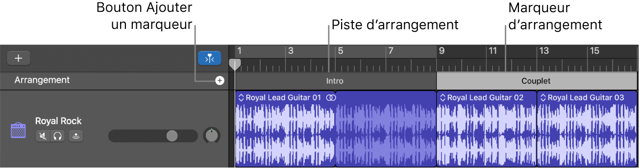 Bouton Ajouter un marqueur et zone d’arrangement sur la piste d’arrangement.