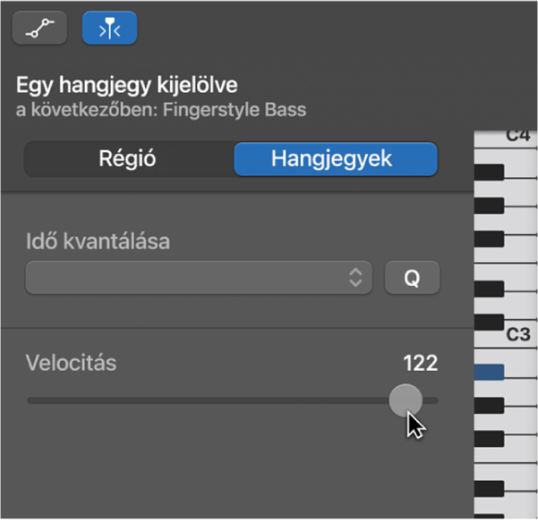 Hangsebesség szerkesztése a Zongoratekercs-szerkesztőben