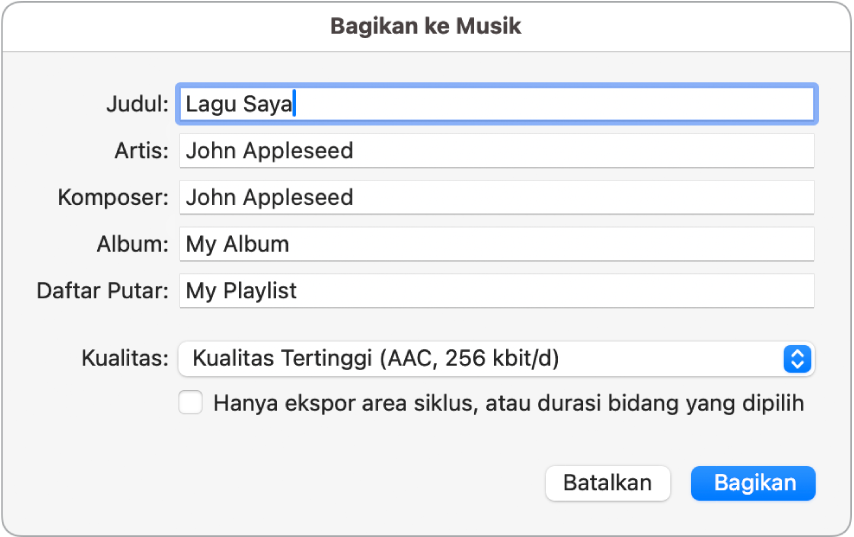 Dialog Bagikan ke Musik.