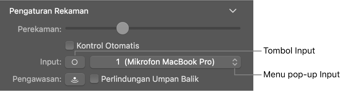 Tombol Input dan menu pop-up di inspektur Smart Control.