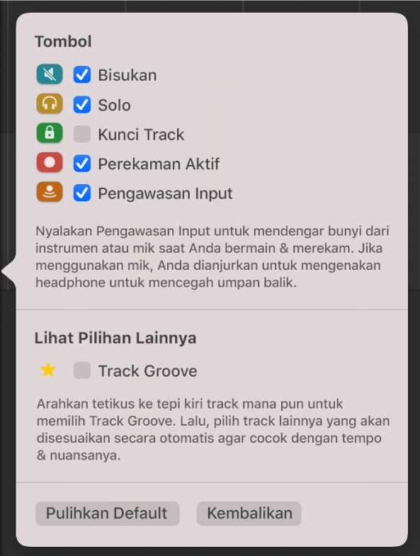 Dialog Konfigurasi Header Track.