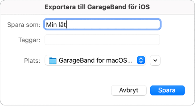 Exportera till GarageBand för iOS.