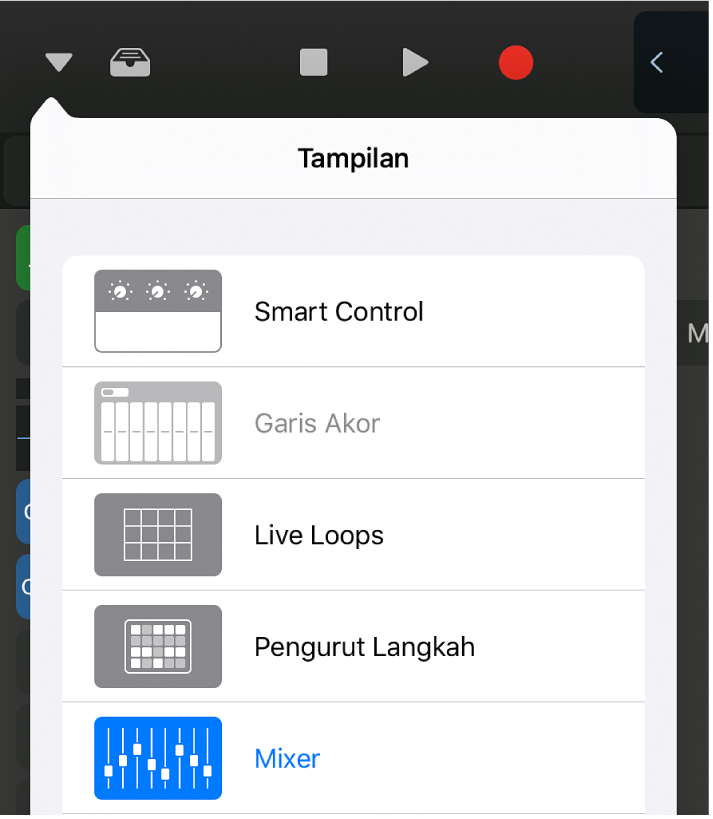 Gambar. Menu pop-up Tampilan.