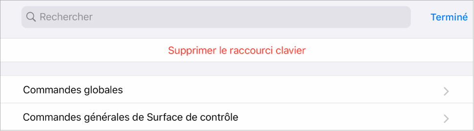 Figure. Volet Raccourcis clavier.