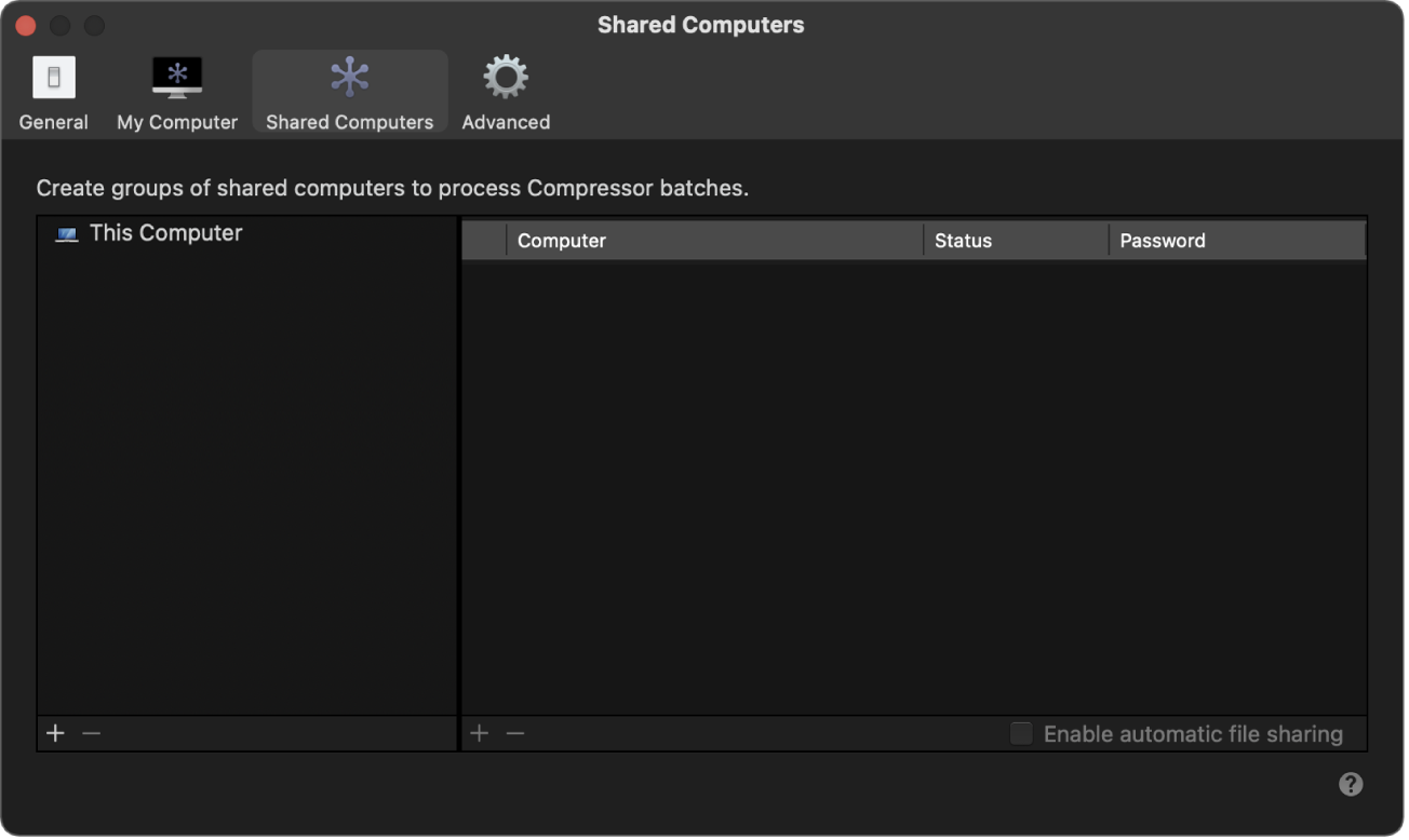 Shared Computers settings pane