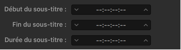 Champs de synchronisation des sous-titres montrant des tirets plutôt que le timecode