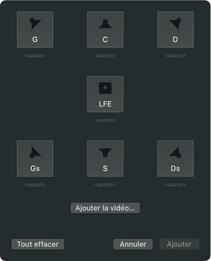 Fenêtre d’affectation de canaux de son Surround