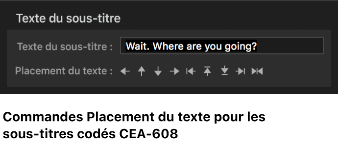 Commandes de placement du texte des sous-titres codés CEA-608