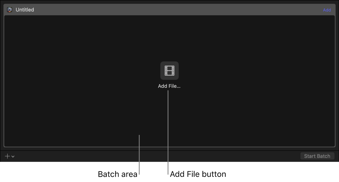 「ファイルを追加」ボタンが表示されているバッチ領域