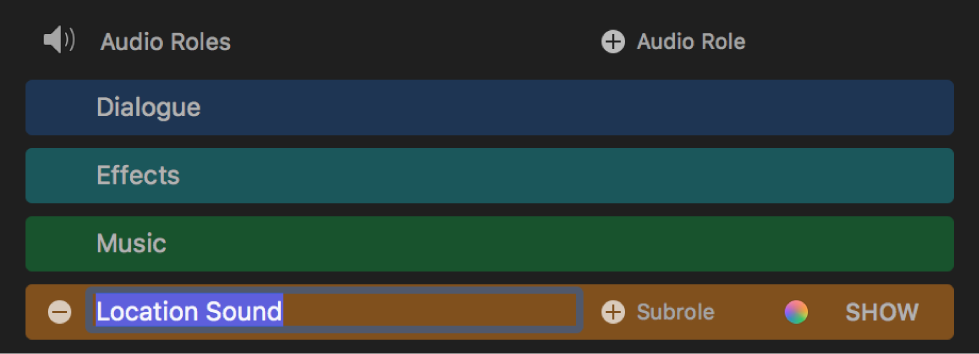 Rolleneditor mit einem ausgewählten Rollennamen