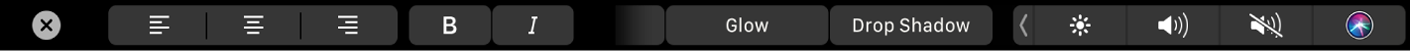 The Touch Bar showing controls for adjusting the alignment, style, and appearance of text