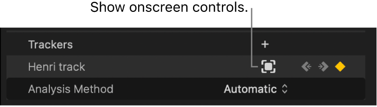 The Onscreen Controls button in the Trackers section of the Video inspector