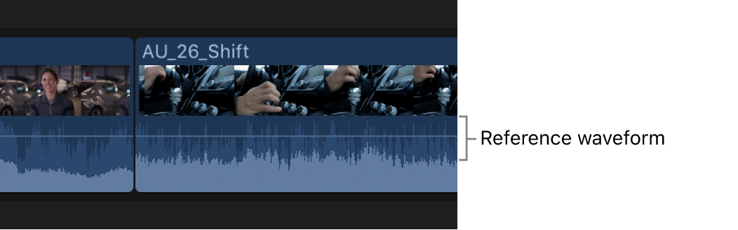 A clip in the timeline with a reference waveform shown