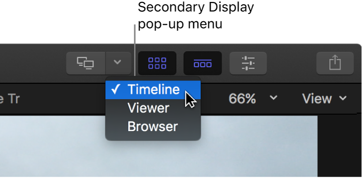 The Secondary Display pop-up menu in the toolbar