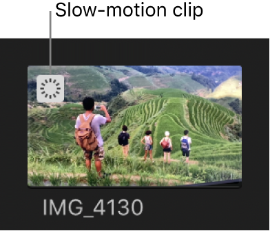 The slow-motion indicator appearing on a clip in the browser