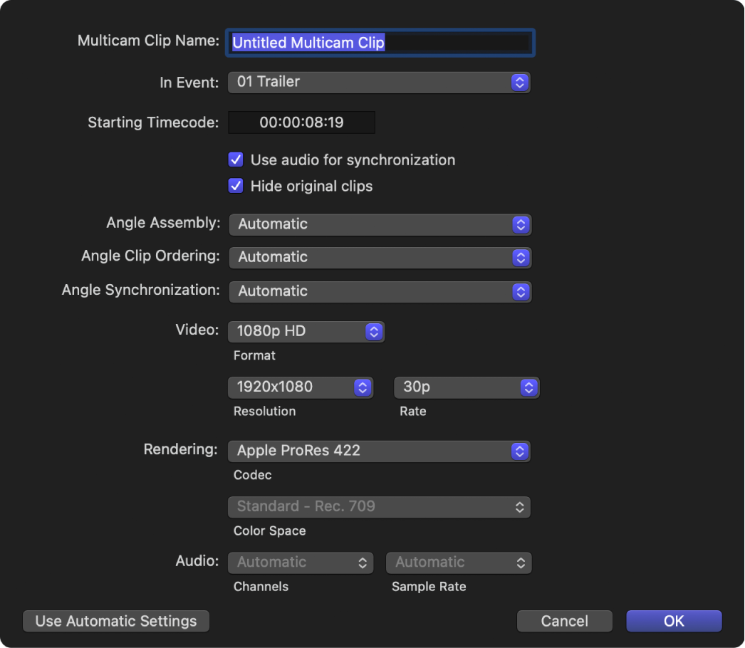 Los ajustes personalizados de Multicam