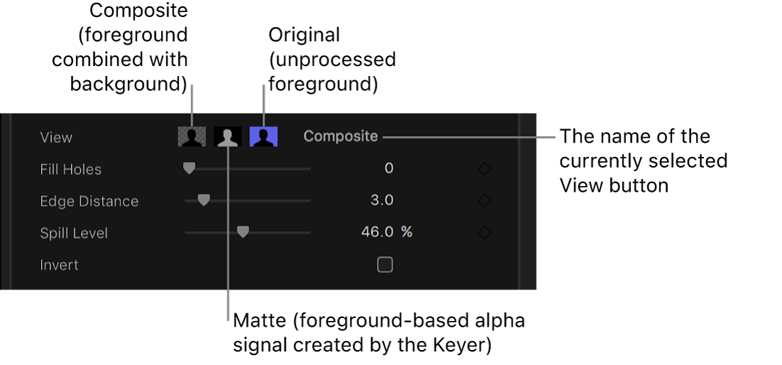 Controles de visualización del inspector de vídeo