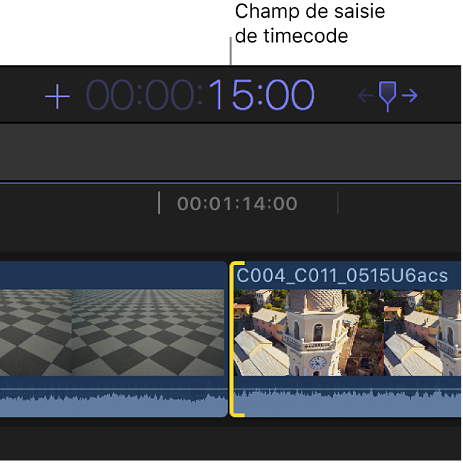 Zone d’affichage du timecode dans laquelle une durée a été saisie