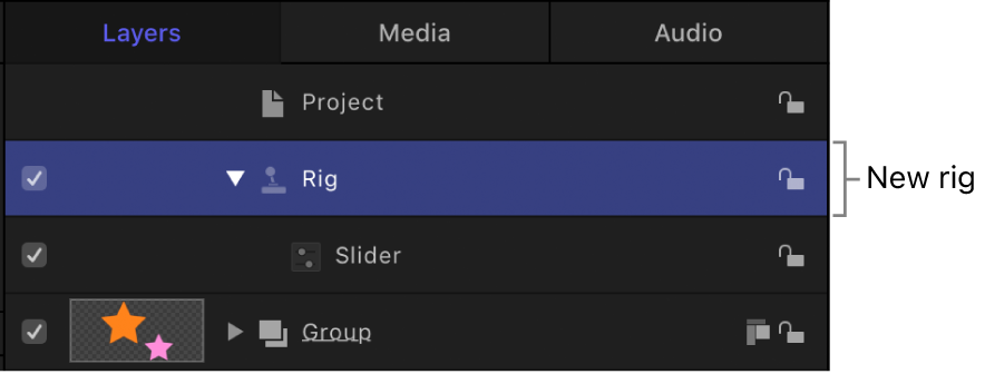 Rig in der Liste „Ebenen“