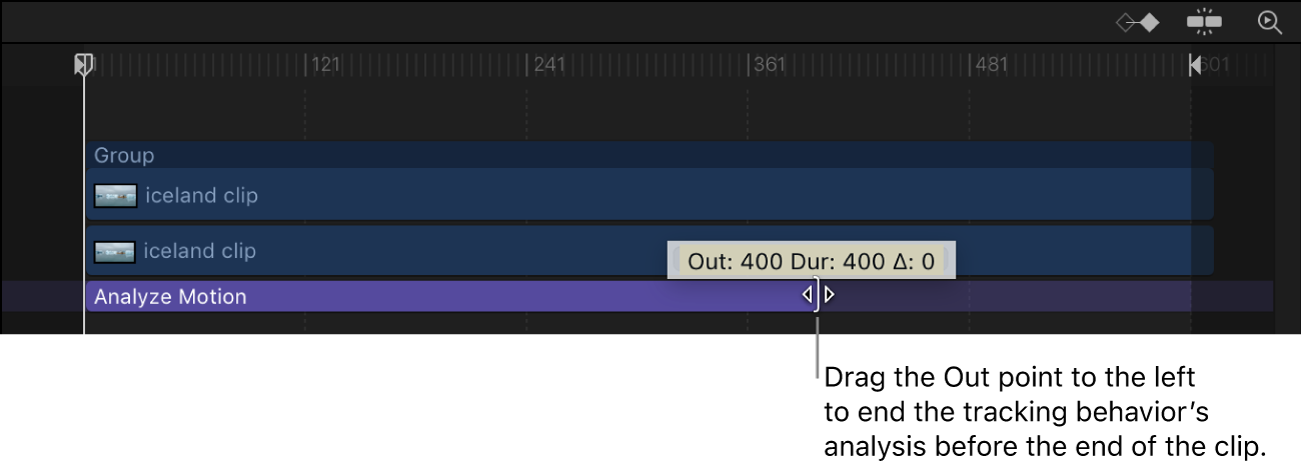 Out-Punkt eines Tracking-Verhaltens in der Timeline anpassen