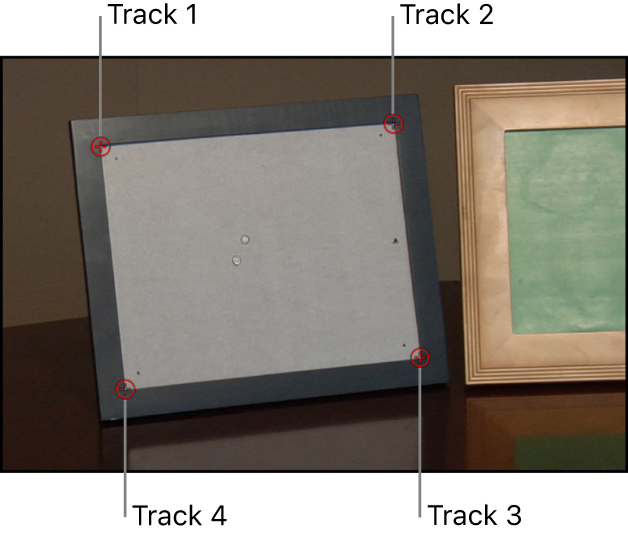 Canvas mit der Quellenebene und vier angewendeten Trackern