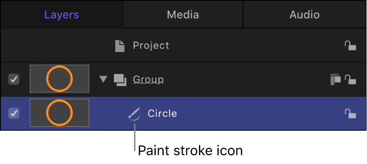 Layers list showing circle shape with paint stroke icon