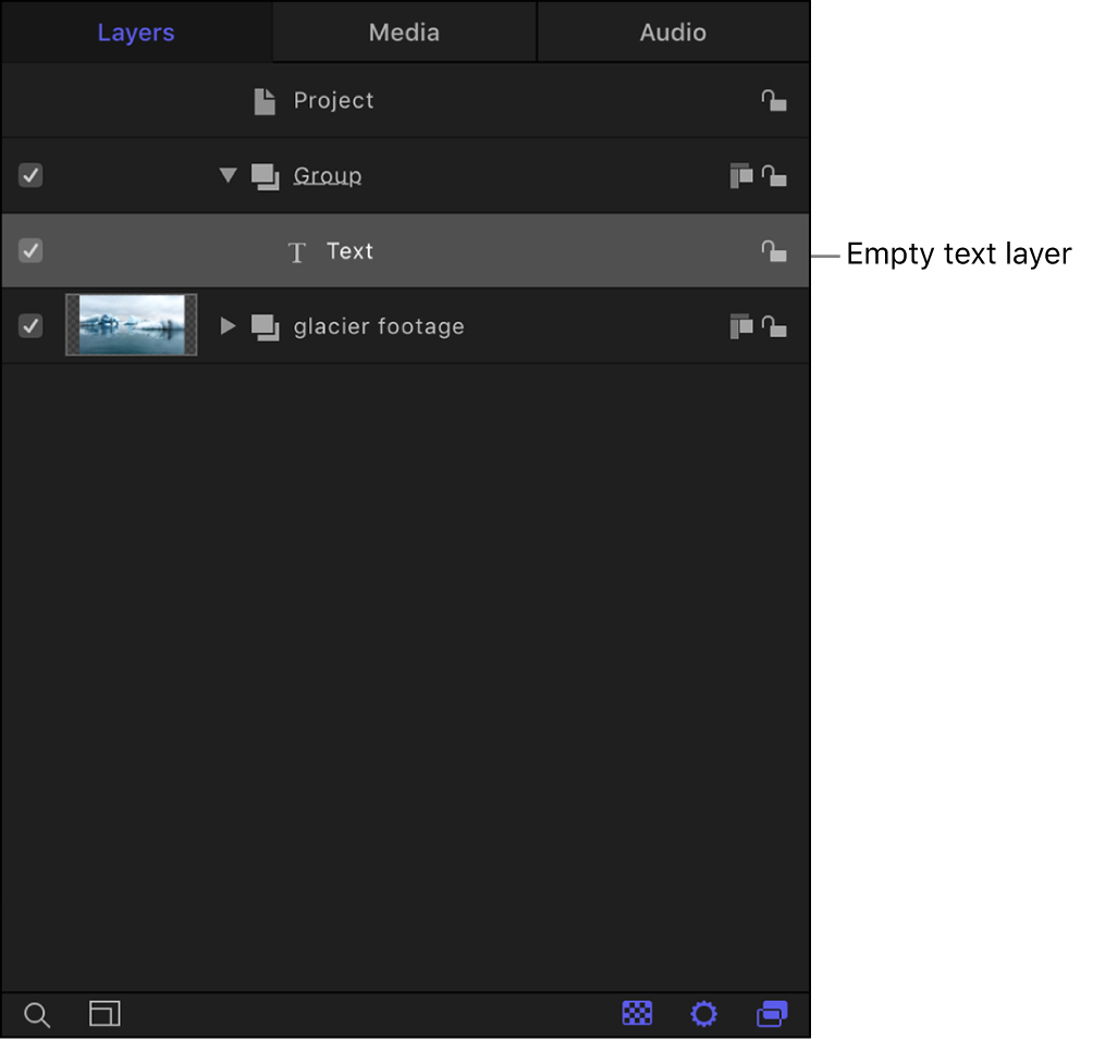 Layers list showing newly created empty text layer