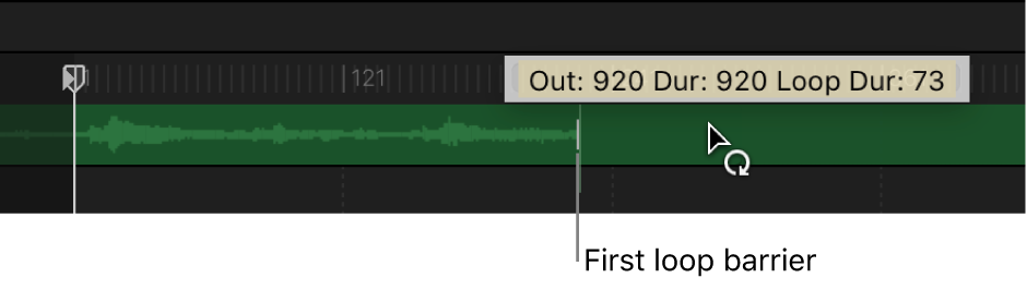 Timeline showing an audio track being looped