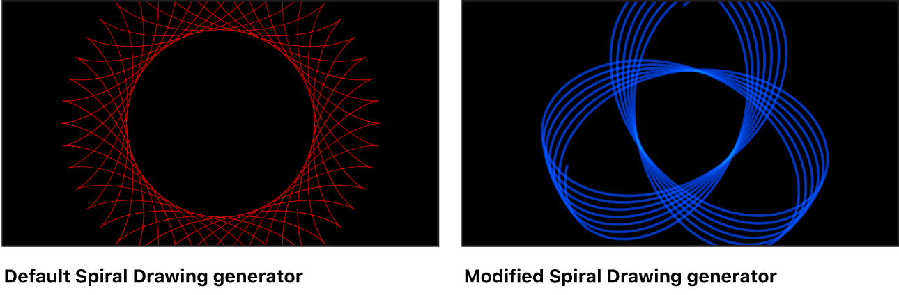 Canvas showing Spiral Drawing generator with a variety of settings