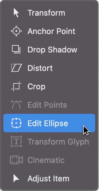 Selecting the Edit Ellipse tool from the transform tools in the canvas toolbar