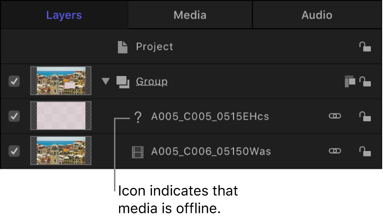 Layers list showing offline media icon