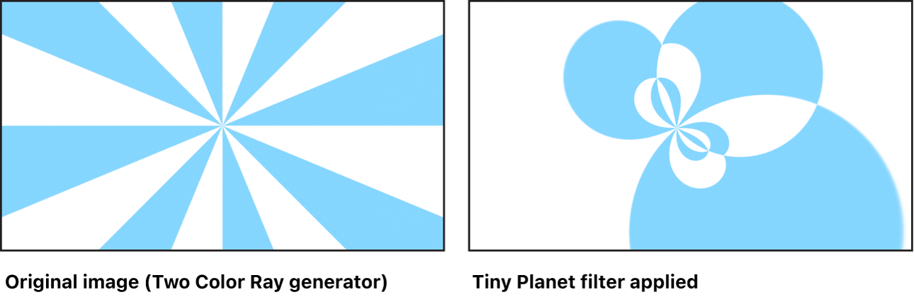 Canvas showing effect of Tiny Planet filter on a Two Color Ray generator