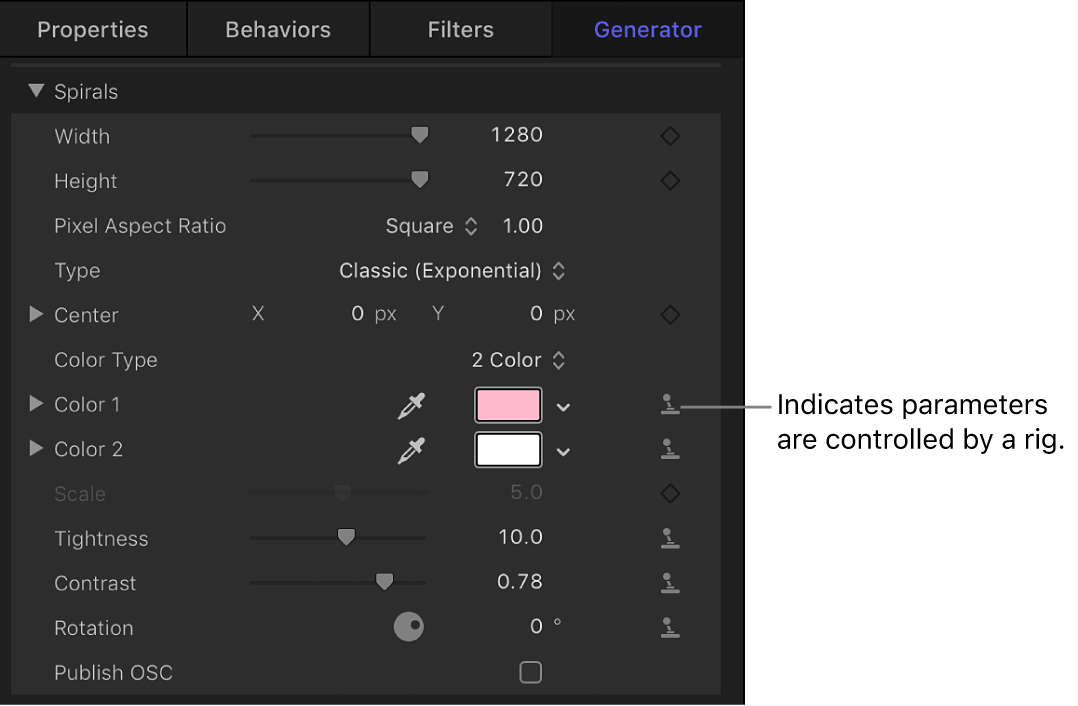 Inspector showing a parameter controlled by a rig