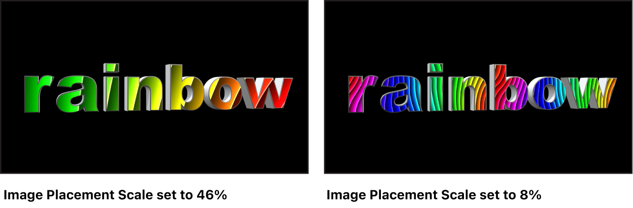 Canvas showing 3D text with mapped image set to 80% scale and mapped image set to 22% scale