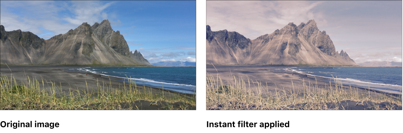 Canvas showing effect of Instant filter