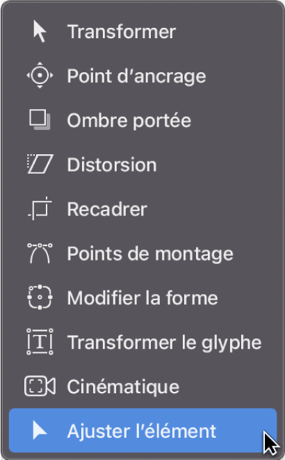 Sélection de l’outil Ajuster l’élément dans la barre d’outils du canevas