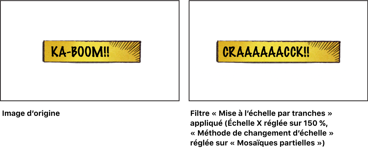 Canevas affichant l’effet du filtre Mise à l’échelle par tranches