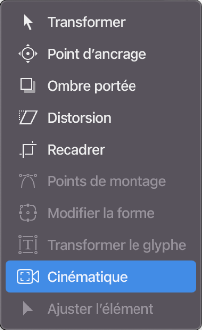Sélection de l’outil Cinématique dans la barre d’outils du canevas