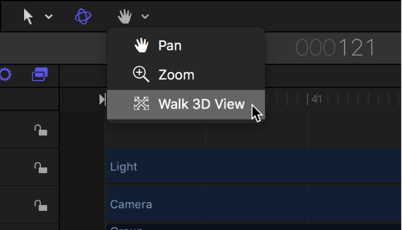 ツールバーから「ウォーク3D表示」ツールを選択します