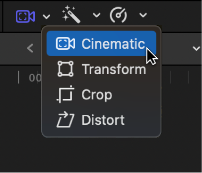 El ítem de menú Cinematográfico para acceder a los controles de vídeo cinematográfico en pantalla