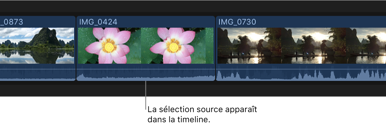 Sélection source dans la timeline après le remplacement du plan d’origine
