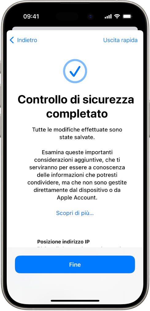 Una schermata di “Controllo di sicurezza” che mostra che l’operazione è stata completata.